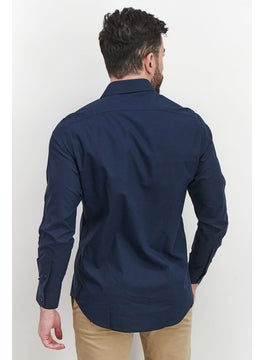 Cavalli Class Men Comfort Fit Spread Neckline Long Sleeve Formal Shirts, Navy  - Image 2