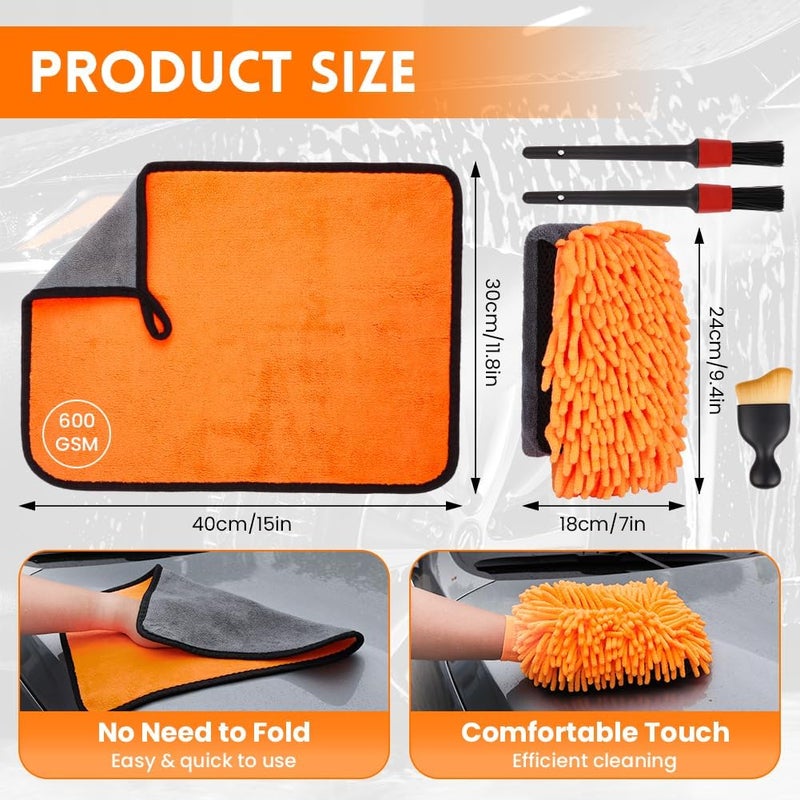 flintronic 8-Piece Car Care Set with Microfiber Cloths, Wash Mitts, and Cleaning Brushes - Image 2