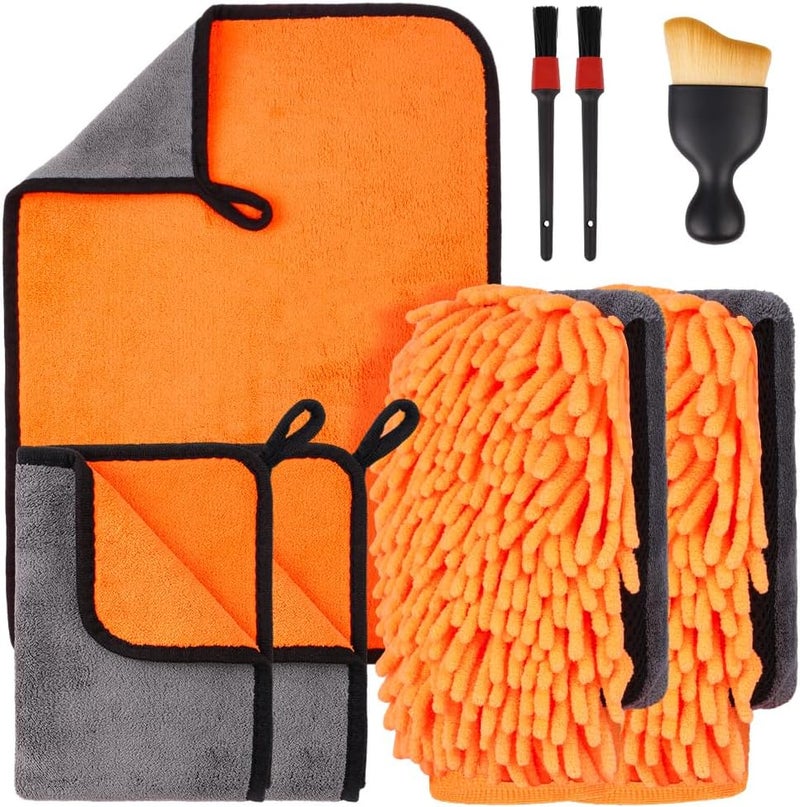 flintronic 8-Piece Car Care Set with Microfiber Cloths, Wash Mitts, and Cleaning Brushes - Image 1
