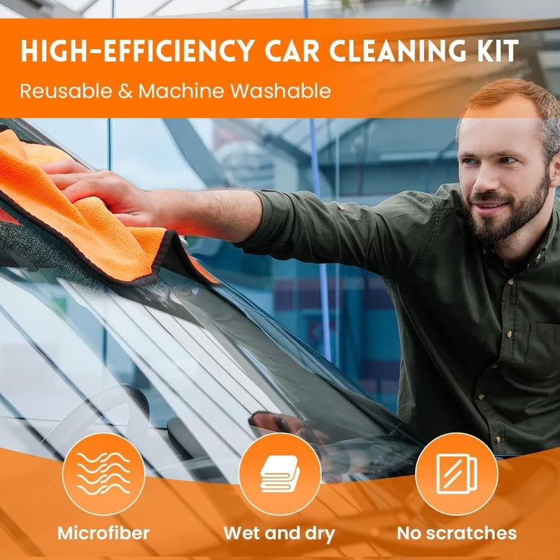 flintronic 8-Piece Car Care Set with Microfiber Cloths, Wash Mitts, and Cleaning Brushes - Image 4