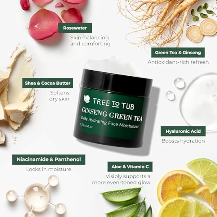 Tree to Tub Hydrating Face Moisturizer for Dry & Sensitive Skin - Water Based Hyaluronic Acid Facial Moisturizer, Moisturizing Face Cream for Women & Men w/Organic Aloe, Green Tea, Natural Ginseng - Image 5