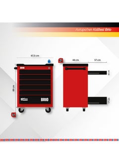 Brio Movable Wheeled Tool Cabinet Tool Trolley 6 Drawers Lockable XL 256 Pieces Black Full  - Image 5