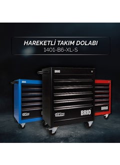Brio Movable Wheeled Tool Cabinet Tool Trolley 6 Drawers Lockable XL 256 Pieces Black Full  - Image 2