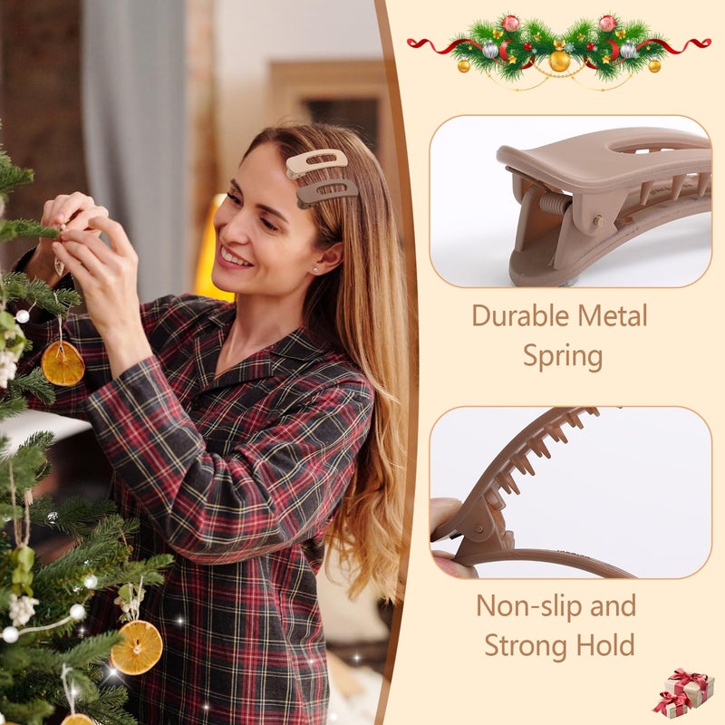 SYGY 12PCS Flat Hair Clips, Flat Claw Clips for Thin Hair, Matte Lay Down Claw Clips for Women, 3 Sizes Alligator Hair Clips, Christmas Hair Accessories, Brown - Image 3