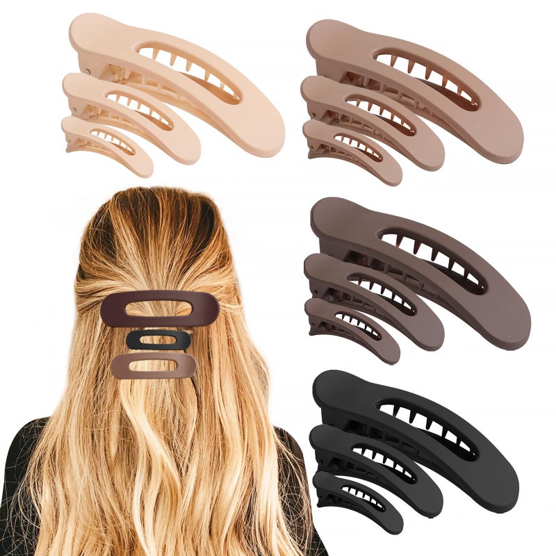 SYGY 12PCS Flat Hair Clips, Flat Claw Clips for Thin Hair, Matte Lay Down Claw Clips for Women, 3 Sizes Alligator Hair Clips, Christmas Hair Accessories, Brown - Image 1