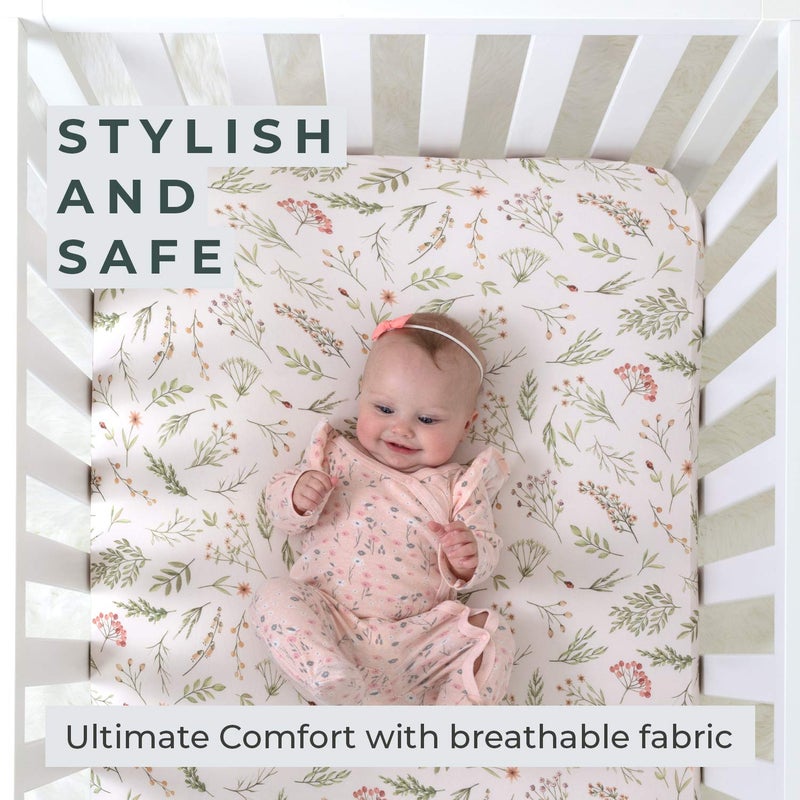 Pobibaby شراشف سرير الأطفال Pobi Baby 2Pack مصممة للفتيات والفتيان مرتبة سرير قياسية قطن فائق النعومة مزخرفة بالزهور - Image 3