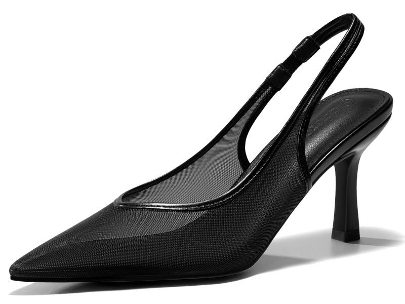 Coutgo Womens Slingback Kitten Heels Closed Pointed Toe Low Heel Mesh Pumps Sexy Dress Shoes, Black, Size 8.5 - Image 1