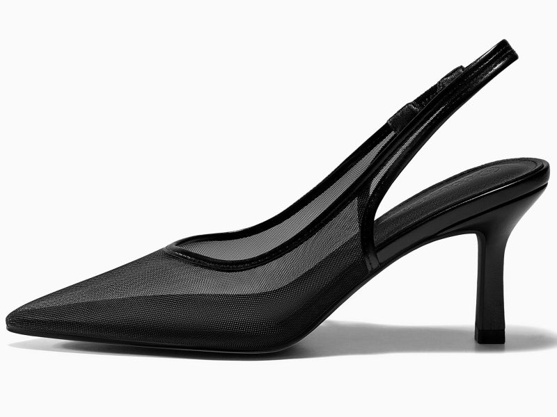 Coutgo Womens Slingback Kitten Heels Closed Pointed Toe Low Heel Mesh Pumps Sexy Dress Shoes, Black, Size 8.5 - Image 4