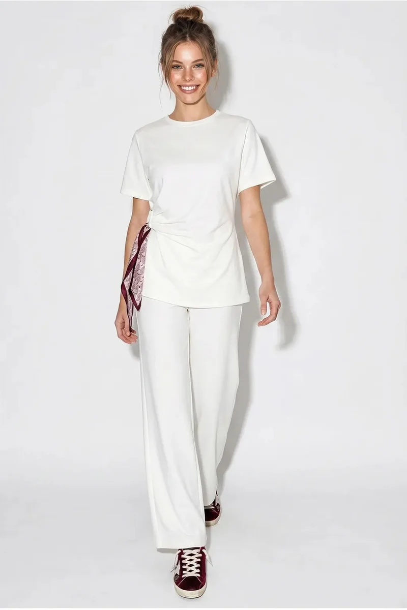 بيانكو لوتشي LUCCI Crew Neck T-Shirt and Wide Leg Trousers Set