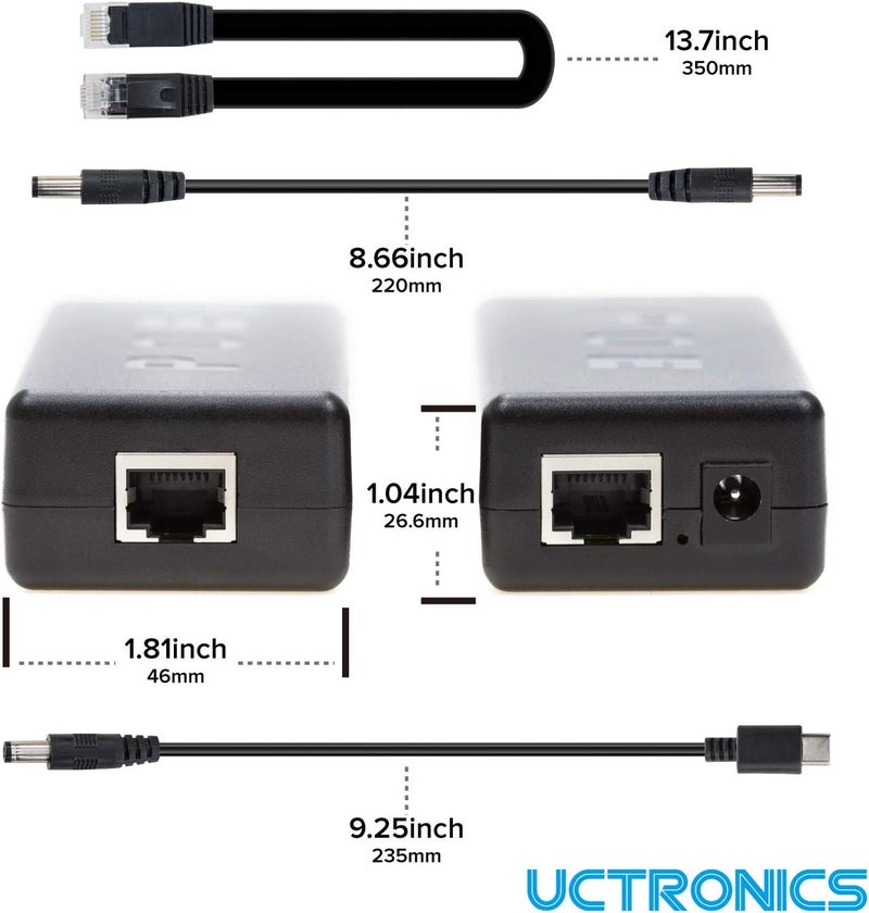 UCTRONICS PoE Splitter 5V 4A for Raspberry Pi 4 and Jetson Nano, Active PoE+ to Barrel Jack or USB-C Adapter, IEEE 802.3at/af Compliant - Image 2