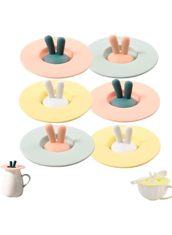 Set of 6 Rabbit Silicone Cup Lids for Airtight Seal - Hot Drink Covers in Bright Colors - Image 1