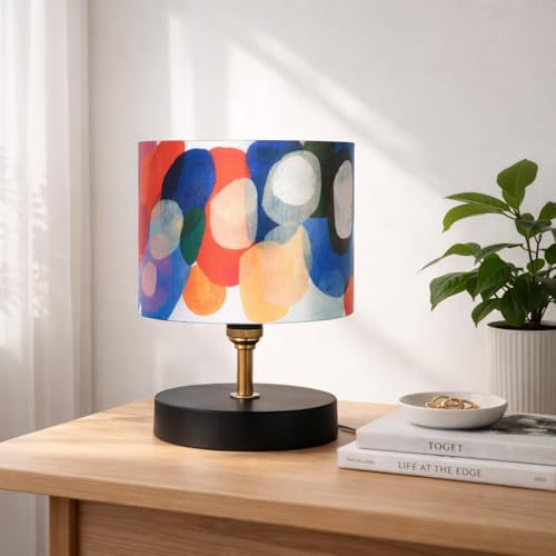 tu casa Table Lamp | Abstract Printed Satin Shade | Black Metal Base Bedside & Night Lamp for Bedroom Living Room Study Table | Home Décor & Gifting - Image 1