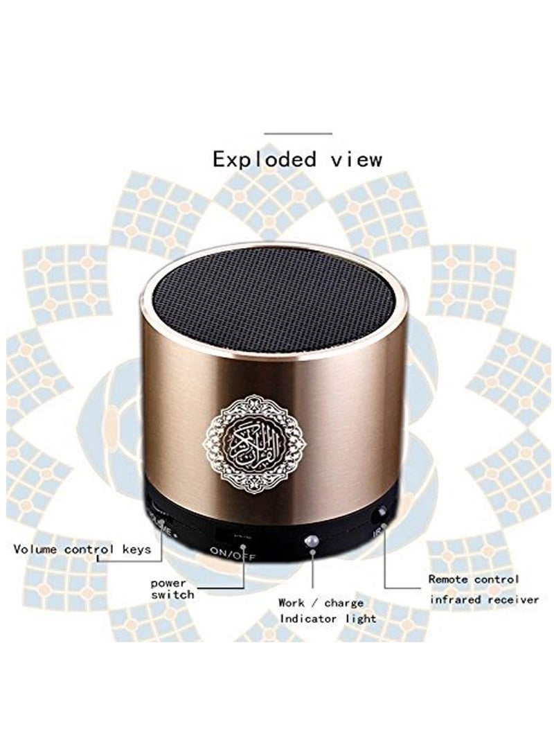 ELTRAZONE مكبر صوت القرآن، مكبر صوت القرآن بتقنية البلوتوث مع جهاز تحكم عن بعد، مشغل MP3 مكة، FM SD 8G هدية الحج - ذهبي - Image 3