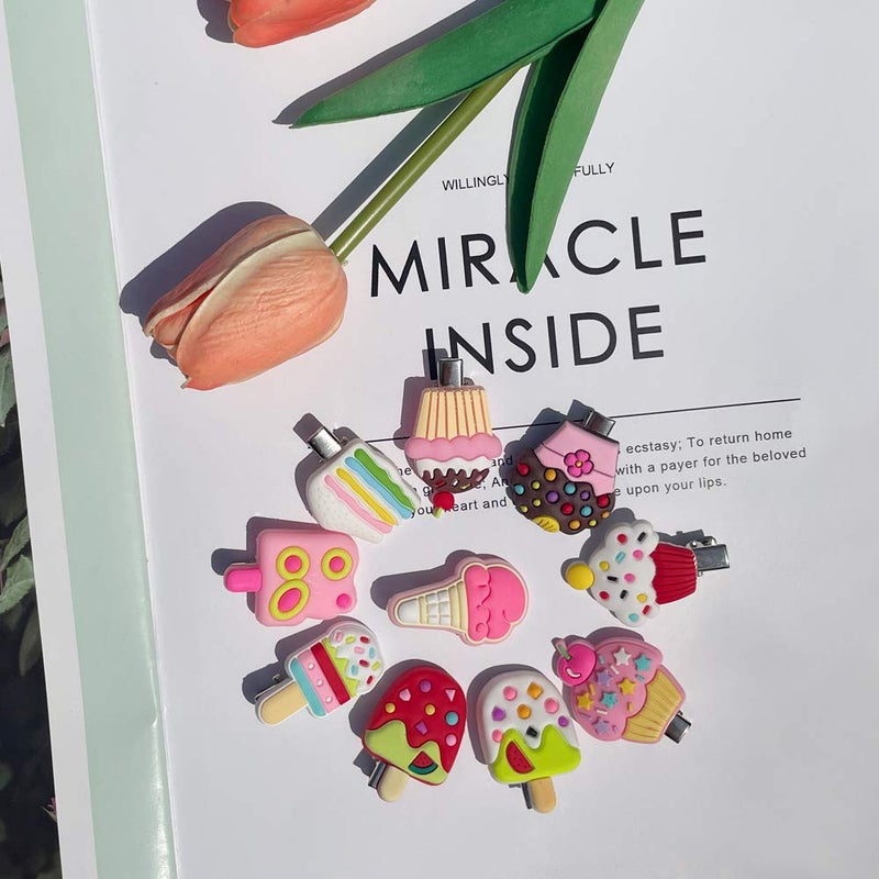 Ammy مشبك شعر حلوى AMMY للفتيات، 22 قطعة من ملحقات شعر الحلوى، دبابيس شعر كيوت على شكل كعكة قوس قزح للفتيات الصغيرات، - Image 3