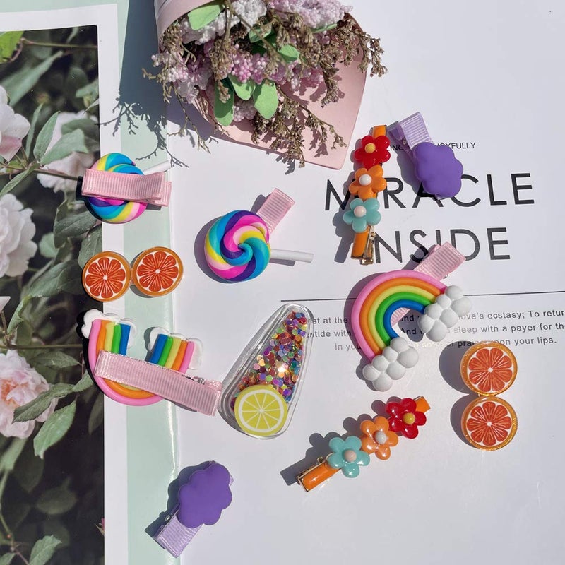 Ammy مشبك شعر حلوى AMMY للفتيات، 22 قطعة من ملحقات شعر الحلوى، دبابيس شعر كيوت على شكل كعكة قوس قزح للفتيات الصغيرات، - Image 2