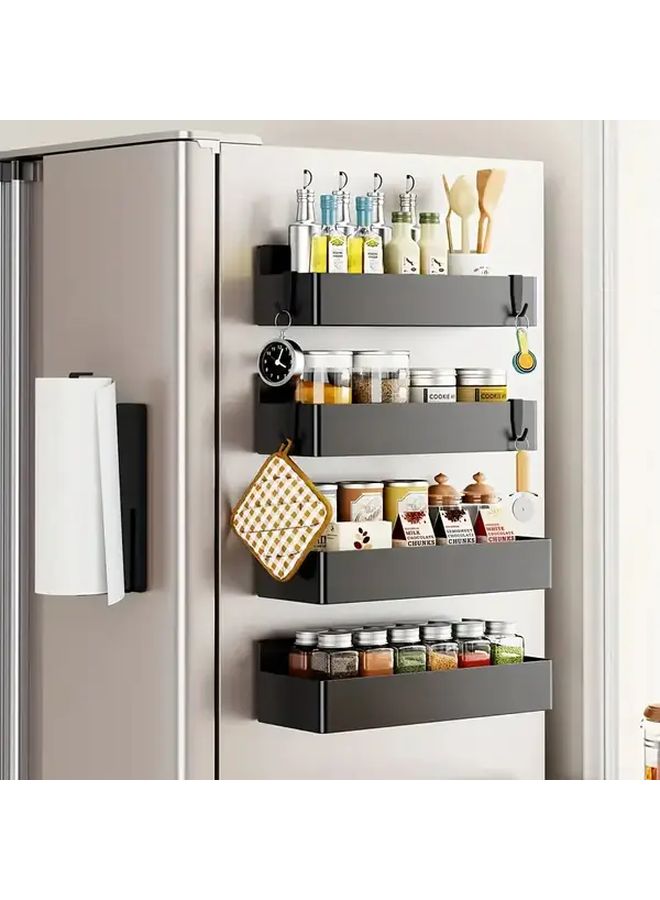 Fridge Side Magnetic Storage Basket 2Pcs Set No Drill Wall Mounted Spice Rack Black Kitchen Organizer Shelf For Microwave Washing Machine Cabinets Plastic Hanging Organizer Rack Multi Purpose Kitchen Storage Solution Modern Kitchen Accessory - Image 1