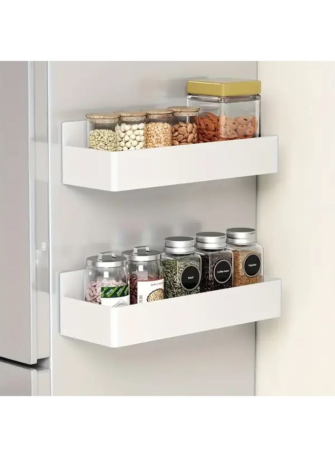 Fridge Side Magnetic Storage Basket 2Pcs Set No Drill Wall Mounted Spice Rack Black Kitchen Organizer Shelf For Microwave Washing Machine Cabinets Plastic Hanging Organizer Rack Multi Purpose Kitchen Storage Solution Modern Kitchen Accessory - Image 4