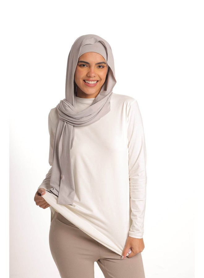 Breathe double layer long fit long sleeves basic t-shirt for women-Off White - Image 2