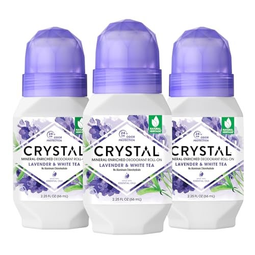 CRYSTAL ESSENCE CRYSTAL Deodorant Aluminum Free Mineral Deodorant Roll-On for Women & Men, Lavender & White Tea - Paraben Free - Certified Cruelty Free & Vegan Deodorant - Prevents Odor Up to 24 Hours ,2.25 Fl Oz (Pack of 3),21661-3 - Image 1