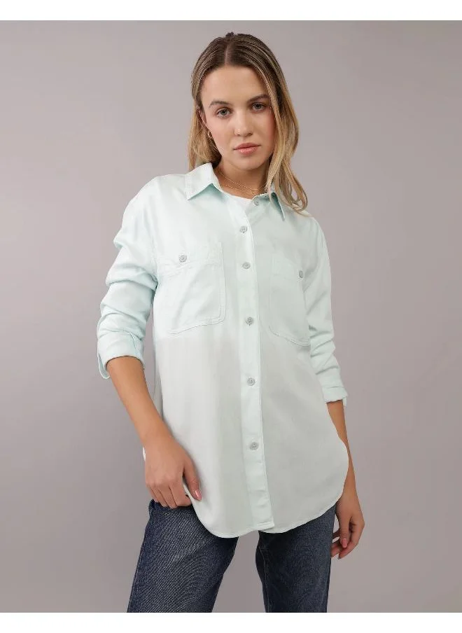 American Eagle AE Bestie Long-Sleeve Button-Up Shirt