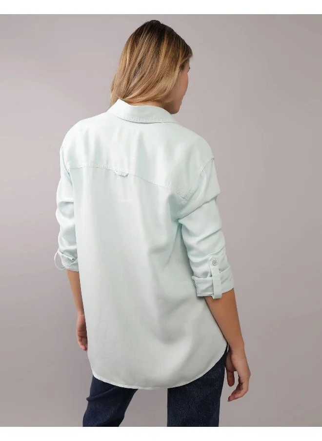 American Eagle AE Bestie Long-Sleeve Button-Up Shirt