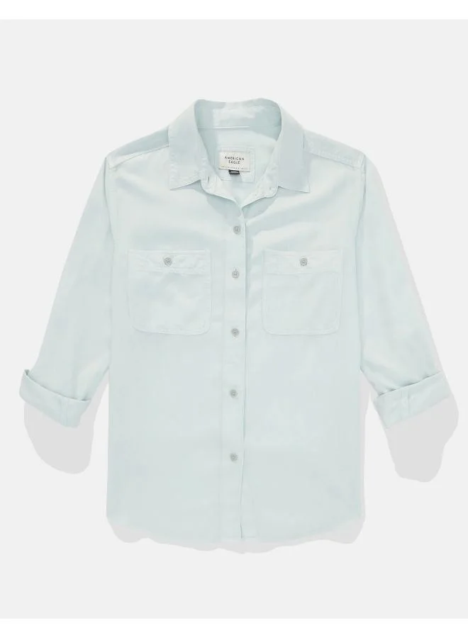 American Eagle AE Bestie Long-Sleeve Button-Up Shirt