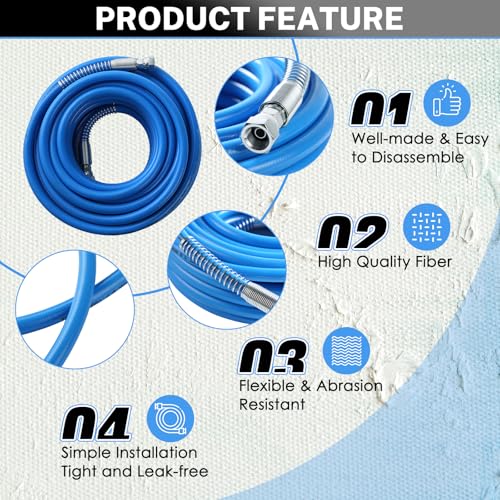 NATGAI 50FT High Pressure Airless Paint Sprayer Hose, 1/4 inch Airless Paint Hose 3300PSI Flexible Fiber Tube (50ft) - Image 3