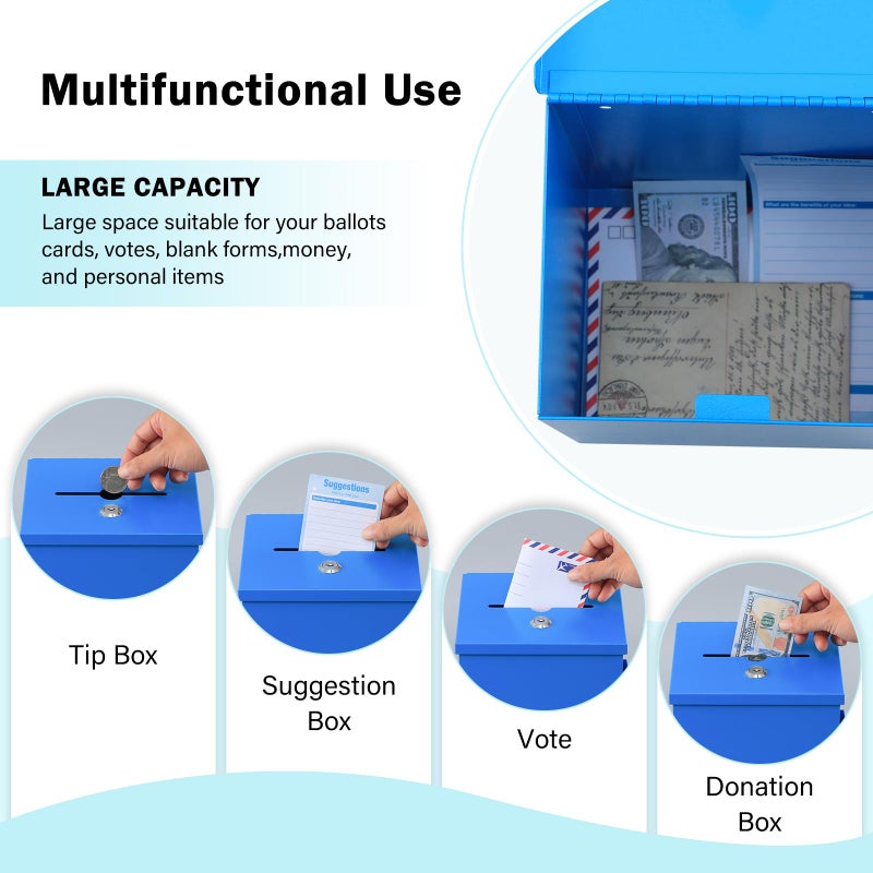 xydled Wall Mounted Suggestion Box,Ballot Box,Donation Mailbox with 50 Suggestion Cards,Metal Suggestion Box with Lock,Key Drop Box,Collection Box,8.7"x 5.9"x 7.1"inch - Image 4