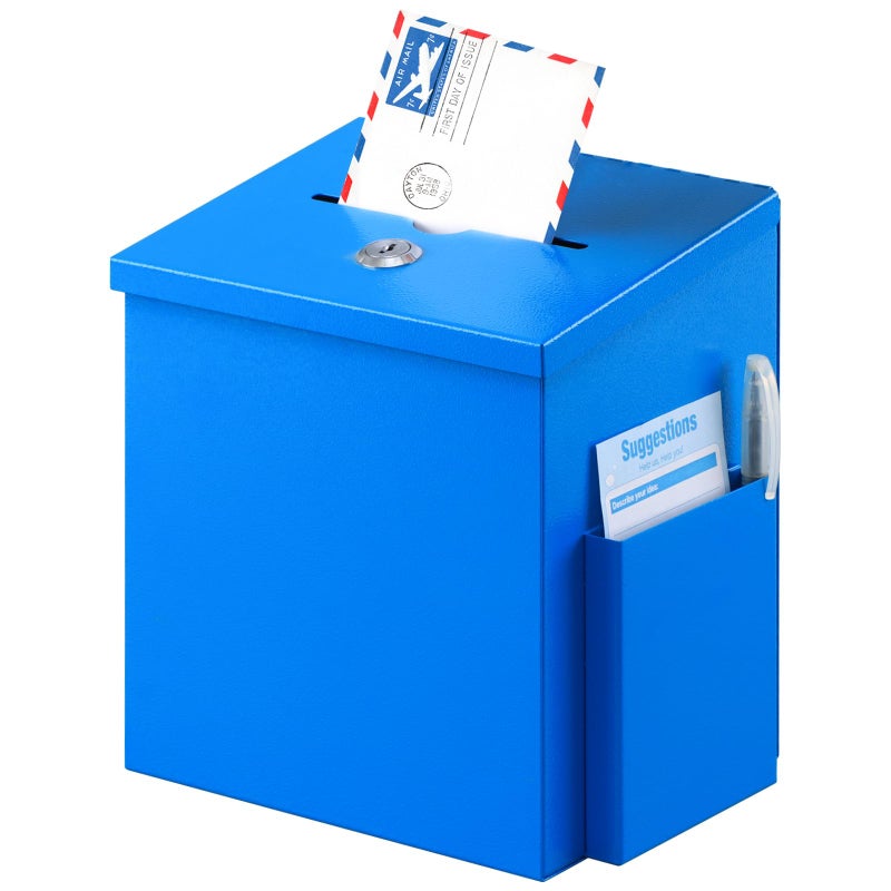 xydled Wall Mounted Suggestion Box,Ballot Box,Donation Mailbox with 50 Suggestion Cards,Metal Suggestion Box with Lock,Key Drop Box,Collection Box,8.7"x 5.9"x 7.1"inch - Image 1