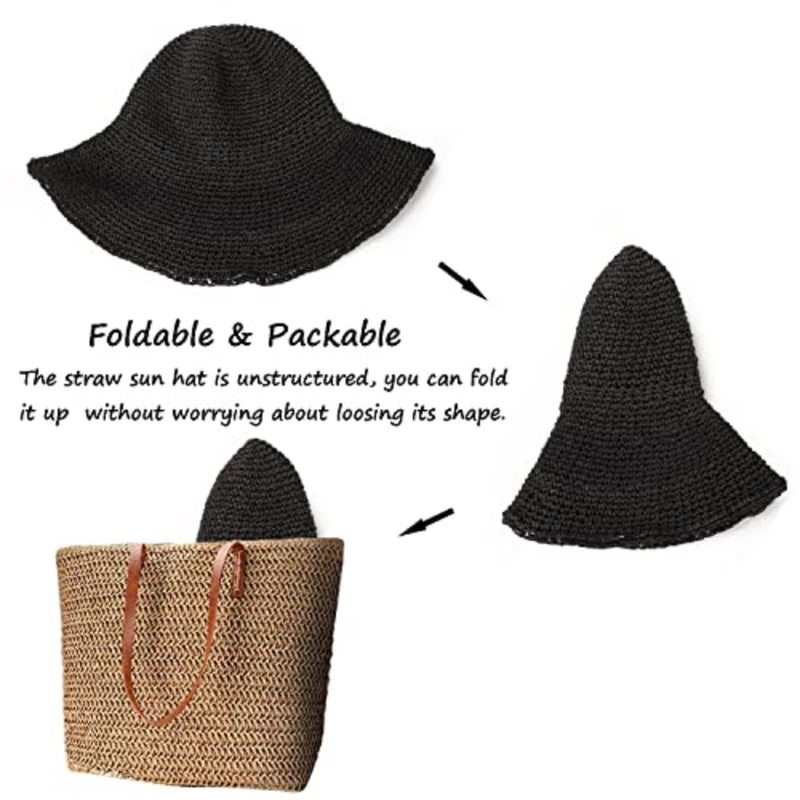 Womens Sun Hats Wide Brim Summer Beach Hat for Women Foldable Travel Straw Hat UPF50+ - Image 5