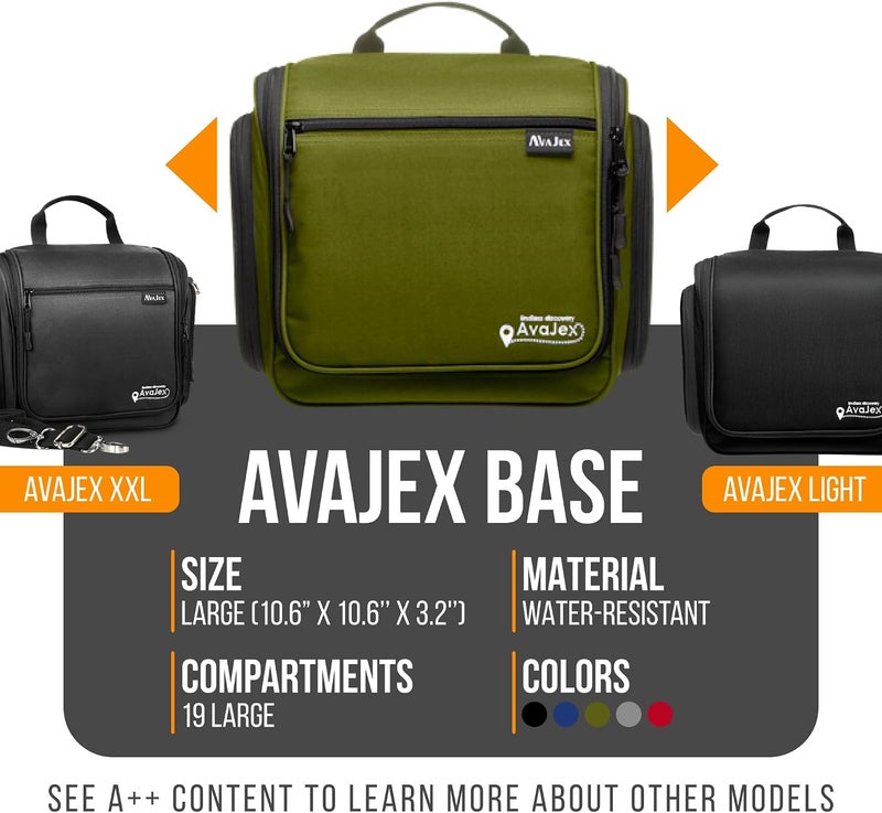 AvaJex Premium Hanging Travel Toiletry Wash Bag for Men and Women - Large Toiletry Organizer - Waterproof Hygiene Bag with Metal Swivel Hook, YKK Zippers and 19 Compartments for Toiletries, Makeup, Cosmetics - Image 2