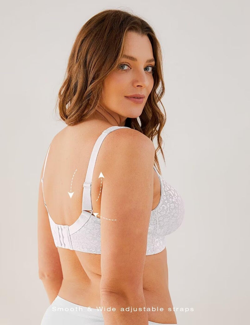 Deyllo Women's Full Coverage Plus Size Comfort Minimizer Bra Wirefree Non Padding(White,40D) - Image 3