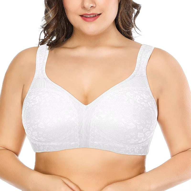 Deyllo Women's Full Coverage Plus Size Comfort Minimizer Bra Wirefree Non Padding(White,40D) - Image 1
