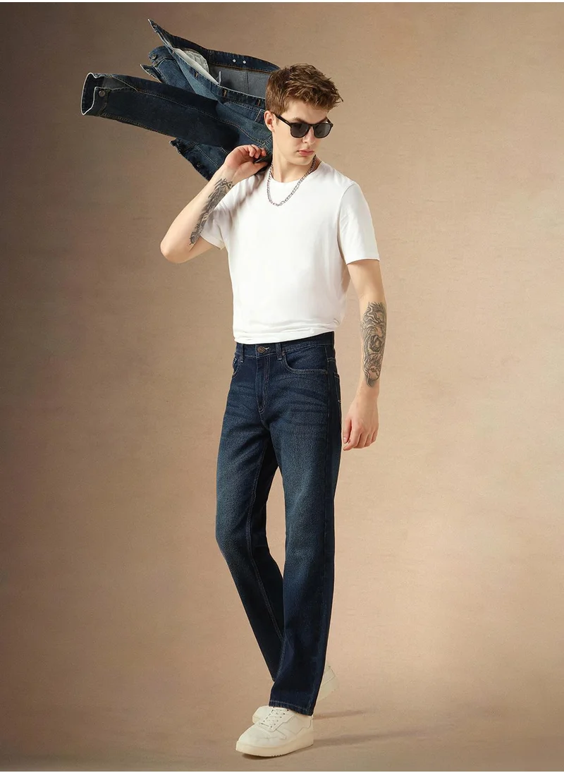 Dennis Lingo Men's Indigo 100% Cotton Solid Full Length Relaxed Fit Jeans