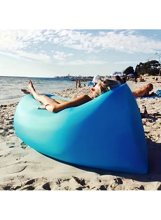 Heavy Duty Inflatable Recliner Sofa Bed Blue Portable Collapsible Single Person Air Chair With Cushion Quick Setup For Indoor Use Camping Beach Backyard Lazy Couch Bed Sofa - Image 3