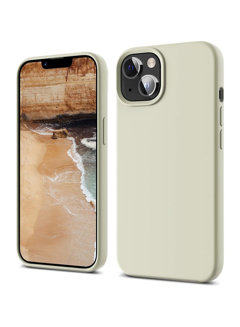 حافظة من السيليكون السائل مصممة لهاتف iPhone 14، حافظة حماية كاملة للجسم من المطاط الهلامي الناعم مقاومة للصدمات مع بطانة من الألياف الدقيقة، 6.1 بوصة (حجري) - Image 1