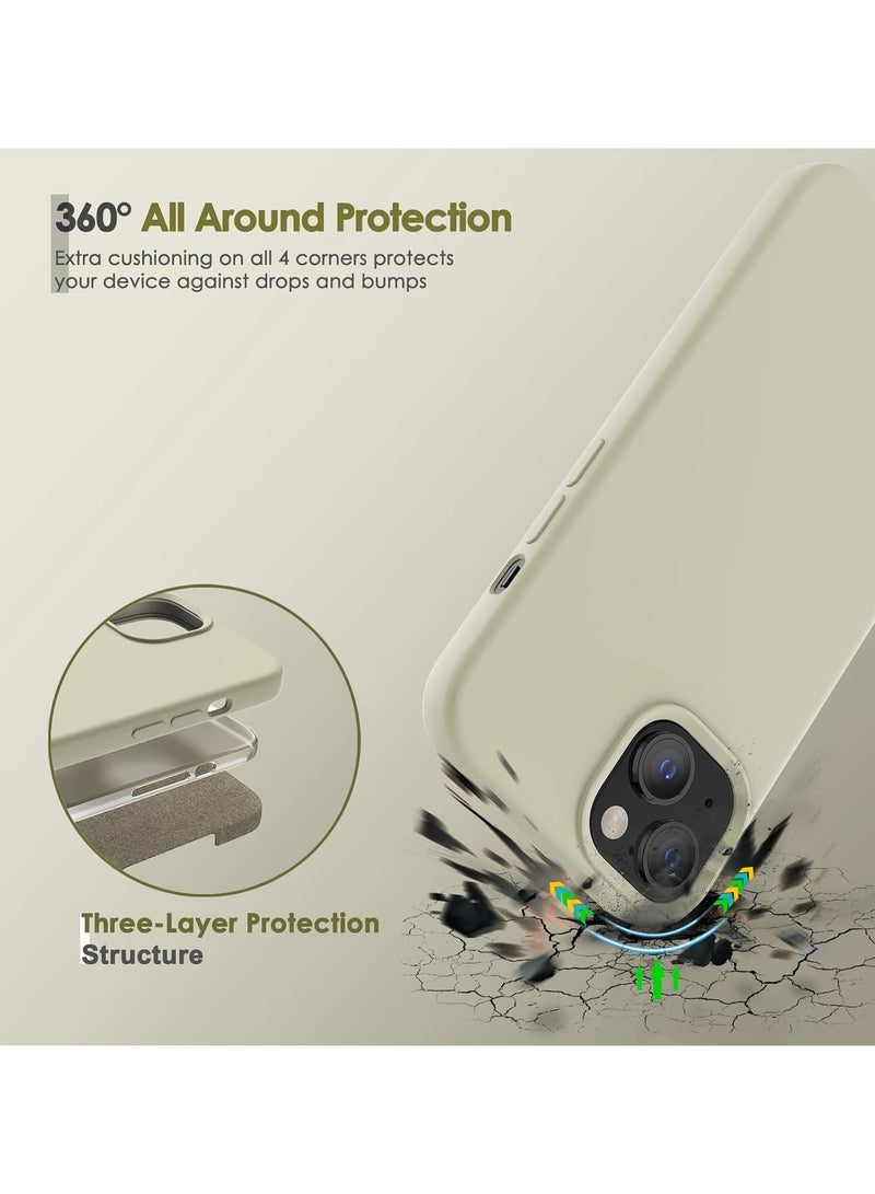 حافظة من السيليكون السائل مصممة لهاتف iPhone 14، حافظة حماية كاملة للجسم من المطاط الهلامي الناعم مقاومة للصدمات مع بطانة من الألياف الدقيقة، 6.1 بوصة (حجري) - Image 2