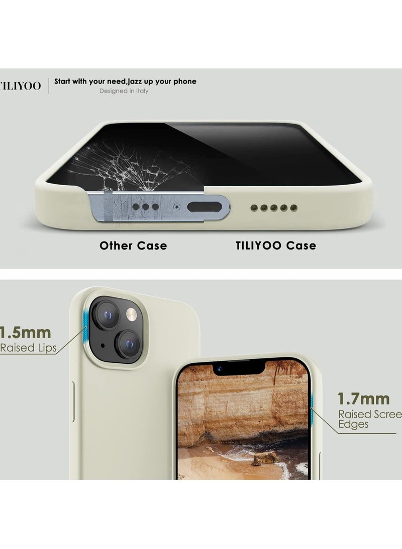 حافظة من السيليكون السائل مصممة لهاتف iPhone 14، حافظة حماية كاملة للجسم من المطاط الهلامي الناعم مقاومة للصدمات مع بطانة من الألياف الدقيقة، 6.1 بوصة (حجري) - Image 3