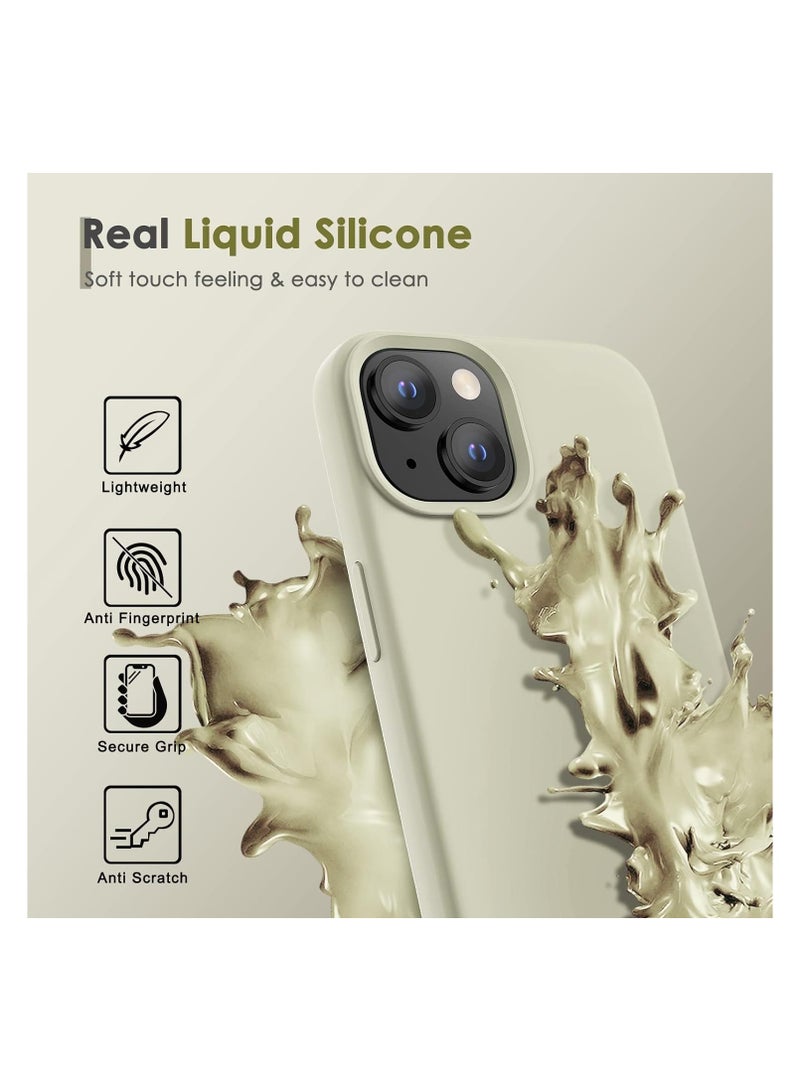حافظة من السيليكون السائل مصممة لهاتف iPhone 14، حافظة حماية كاملة للجسم من المطاط الهلامي الناعم مقاومة للصدمات مع بطانة من الألياف الدقيقة، 6.1 بوصة (حجري) - Image 4