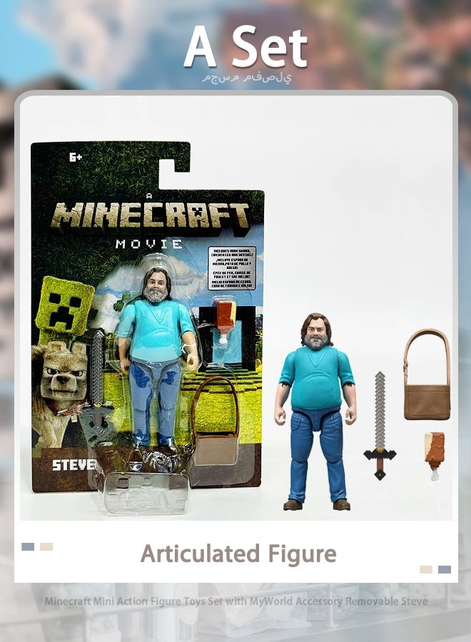 Minecraft Mini Action Figure Toys Set with MyWorld Accessory Removable Steve - Image 1