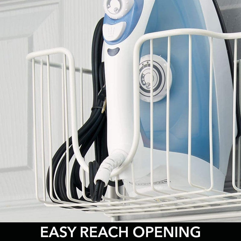 INDIAN DECOR 28938 Wall Mounted Ironing Board Holder Steel Ironing Board Rack For Easy Organisation Includes Basket For Iron Storage White - Image 3