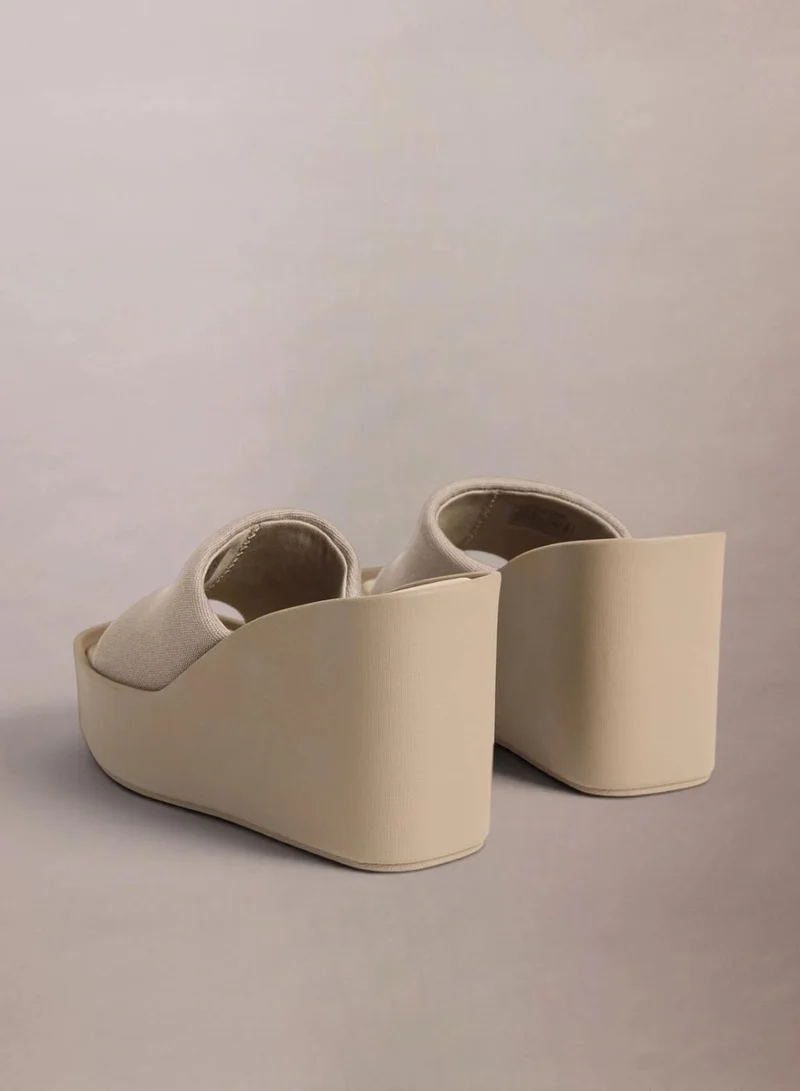 Calvin Klein Desert Taupe Melia - Canvas Platform Wedge Sandals for Women | Best Price UAE