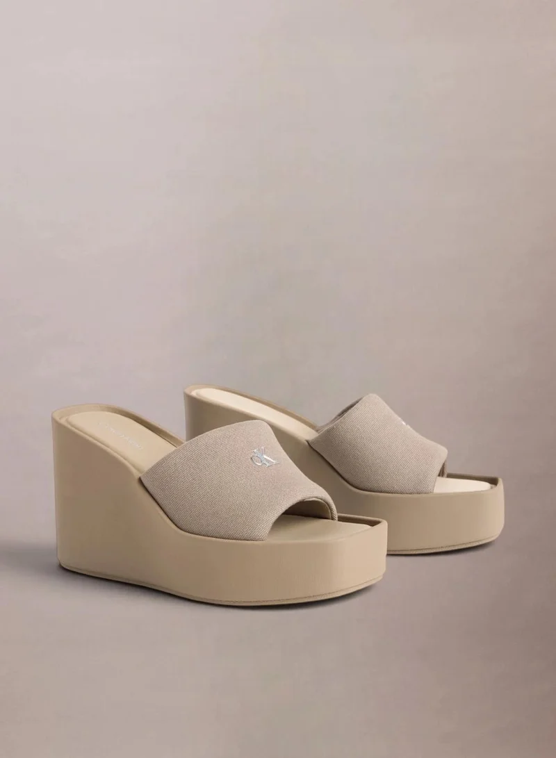 Calvin Klein Desert Taupe Melia - Canvas Platform Wedge Sandals for Women | Best Price UAE