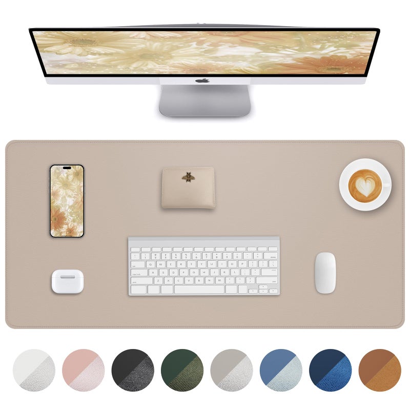 AFIING Leather Desk Pad Protector, Mouse Pad, Office Desk Mat, Non-Slip PU Leather Desk Blotter, Laptop Desk Pad, Waterproof Desk Writing Pad for Office and Home (Beige, 31.5" x 15.7") - Image 1