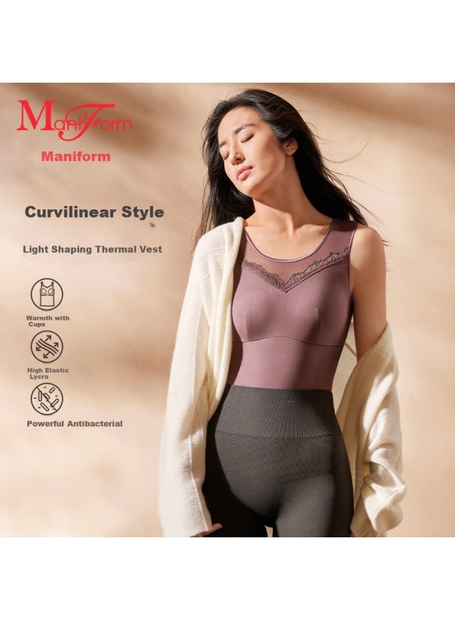 Maniform [light Shaping] Women's Thermal Vest With Lycra And Padded Mango Cup, Thickened Winter Seamless Back Slim Fit Base Layer - Image 1
