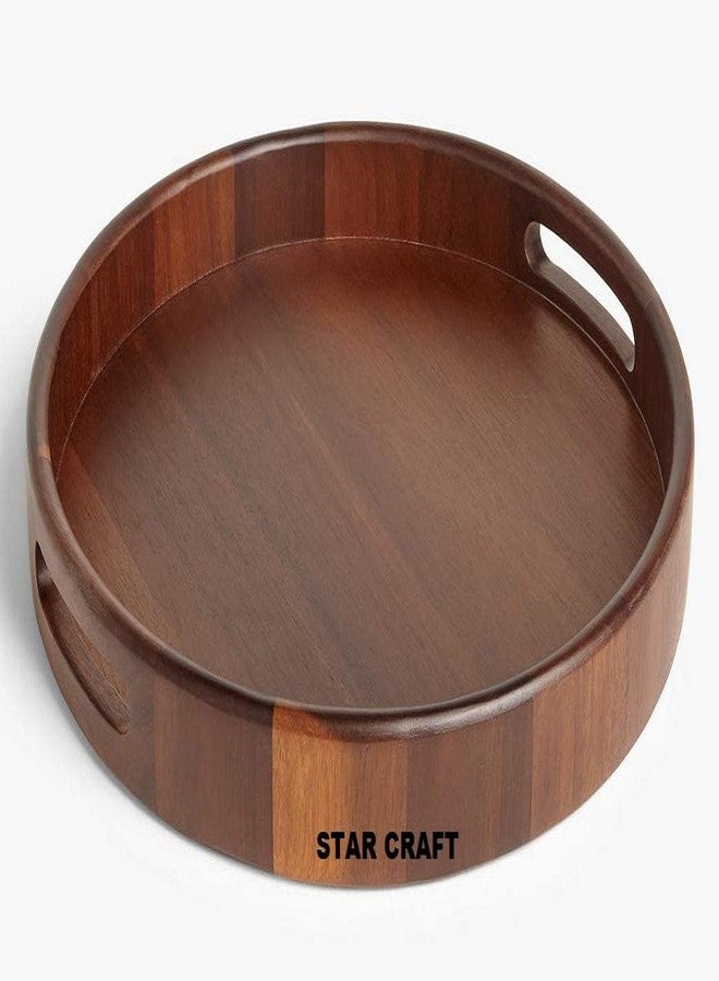 STAR CRAFT صينية تقديم دائرية مصنوعة يدوياً من خشب المانجو من ستار كرافت، صينية متعددة الاستخدامات للمطبخ وطاولة الطعام، قطرها 12 بوصة وارتفاعها حوالي 2 بوصة (صينية مانجو طبيعية). - Image 4
