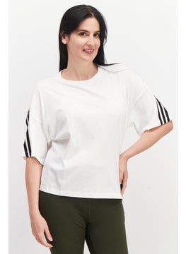 Women Sportswear Fit Crew Neck Short Sleeve Brand Logo T-Shirt, White