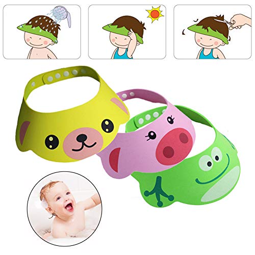 Ufurty 3PCS Baby Shower Bathing Cap Cartoon Frog Pig Bear Shampoo Hat Protection Bathing Visor Cap with Four Gear Adjustments By Rely2016 - Image 5