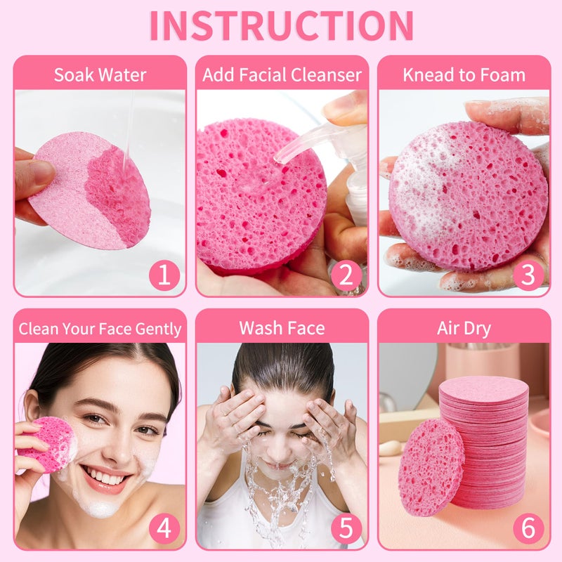 derloyo 100-Count Compressed Facial Sponges, Natural Cellulose Face Sponges for Cleansing, Exfoliating, Washing face, Makeup Removal, and Spa Use - Travel Skincare Essentials for women - Image 4