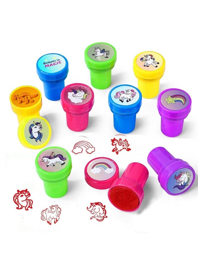 فنبلاست طوابع فن بلاست يونيكورن للأطفال - ختم قصاصات يونيكورن، ألعاب تعليمية، لوازم مدرسية فنية وحرفية، مجموعة تلوين وختم للأطفال من سن 3 سنوات فما فوق، بنات وأولاد (عبوة من 10 قطع) - Image 1
